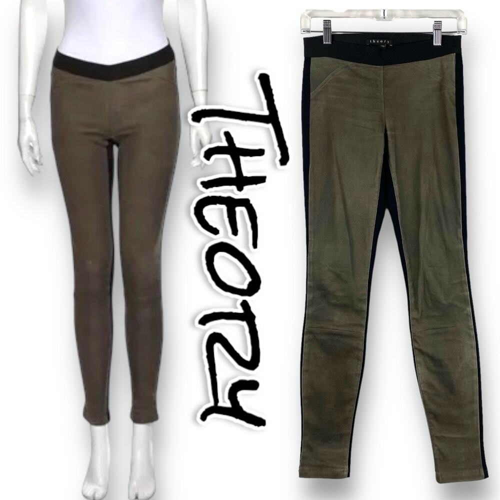 Theory Cullen Lamb Leather Stretch Twill Pants Womens Size 0